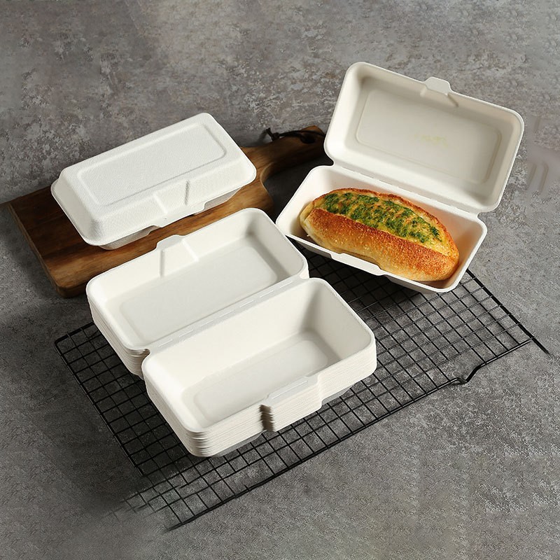 Disposable Hot Dog Box Bagasse Material Folding lock box ECO-Friendly Safe and Healthy Degradable Food Packaging