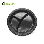 10″ 3 compartment disposable black plastic plate