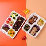 New Disposable Bagasse compartmentalized lunch boxes Degradable Eco-friendly sugarcane paper Multi-compartment lunch box
