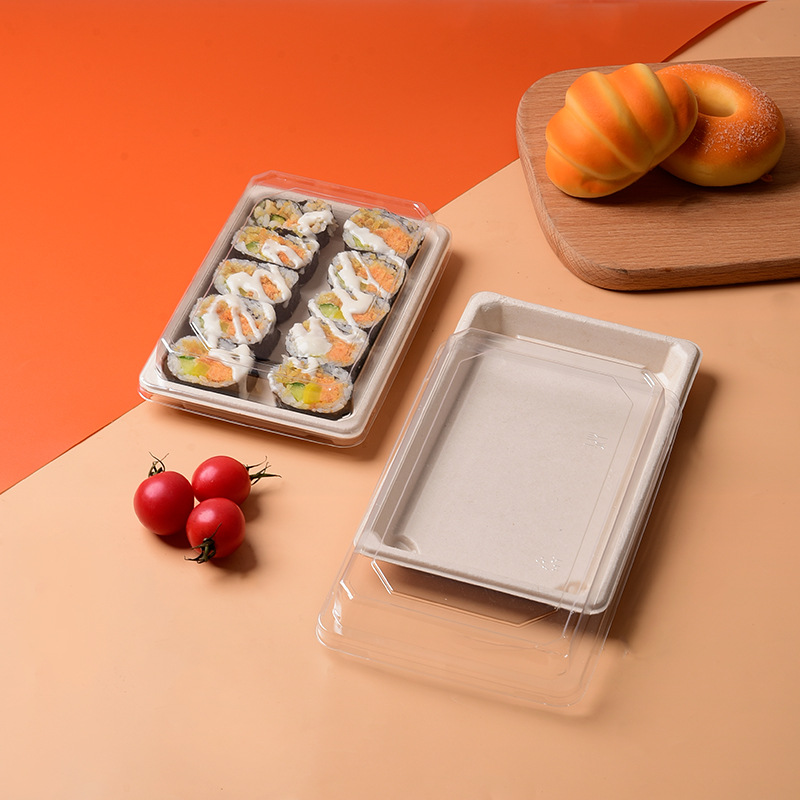 New Disposable Bagasse Sushi tray Degradable Eco-friendly Safe Non-toxic sugarcane paper Shshi box