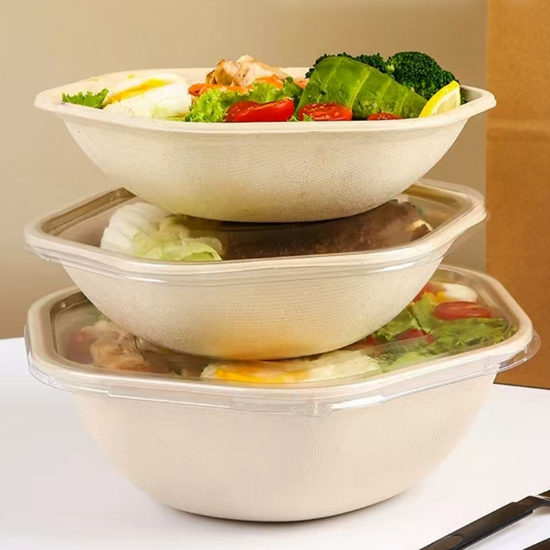 New Disposable Bagasse Hexagonal salad bowl Degradable Eco-friendly Safe Non-toxic sugarcane paper