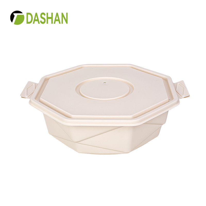 2200ml Large Capacity Disposable Lunch Box Octagonal Shape Corn Starch Safe Material Tough Not Break Fruit Fast Food Snack Container