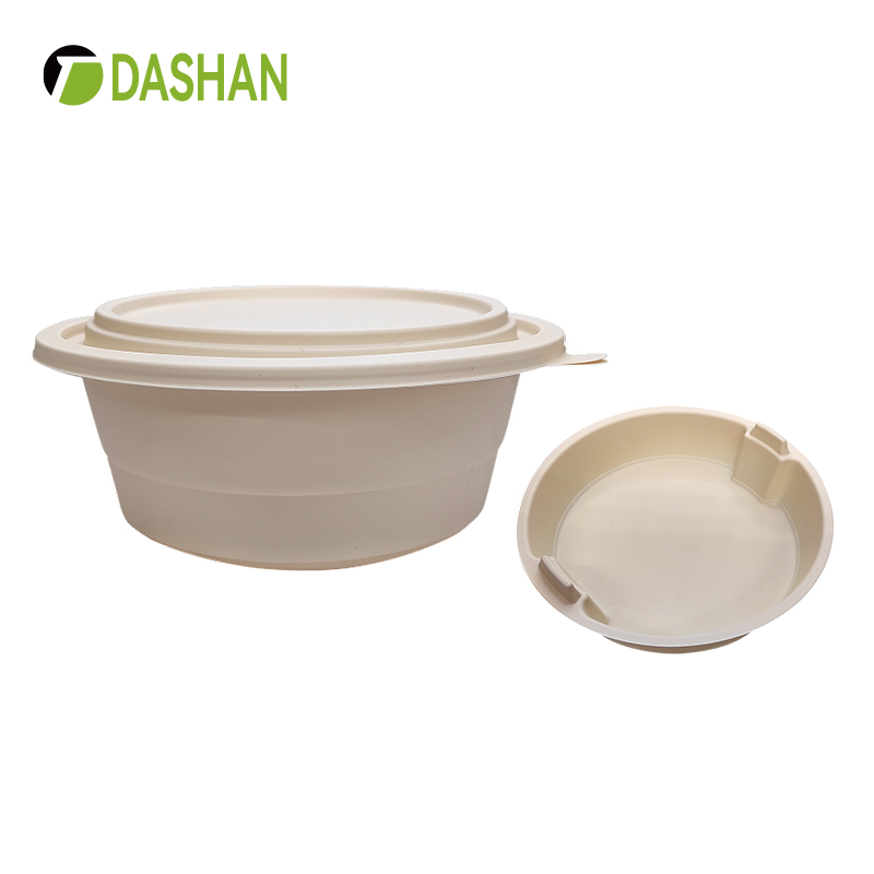 Double Packing Bowl 1200ml Degradable Cornstarch Lunch Box with Inner Liner Upper and Lower Layer Dry and Wet Separation Round Bowl
