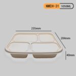 Cornstarch 4 Compartment Lunch Tray (1050ml) for Sustainable Dining