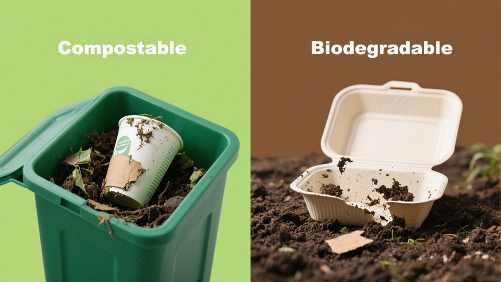 Comparison of compostable and biodegradable food packaging materials.