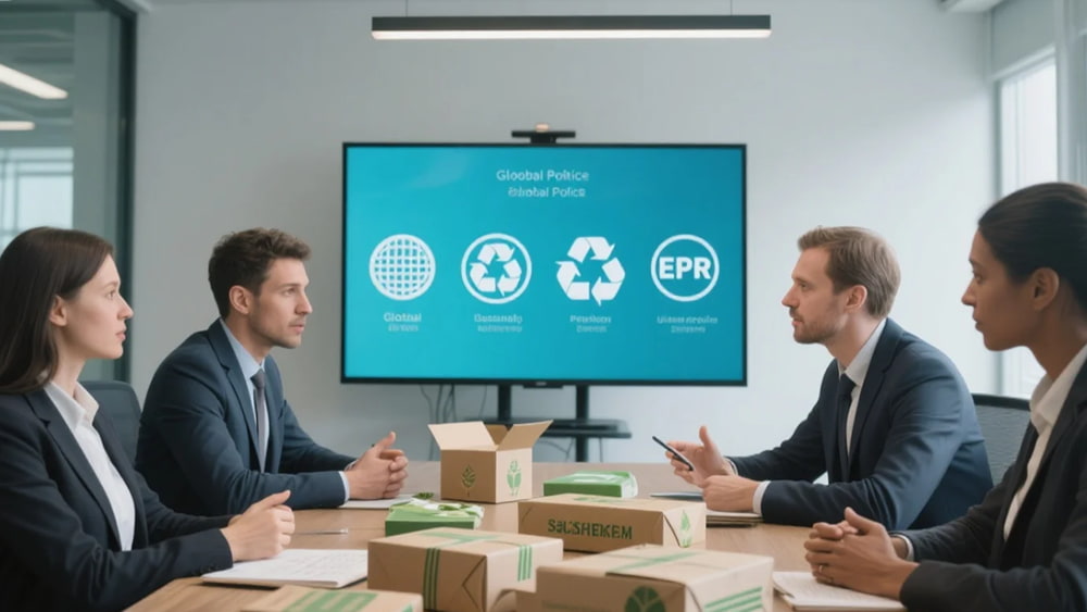 Industry professionals collaborating on sustainable packaging and compliance policies.
