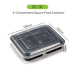 3-Compartment Square Food Container – Durable Leakproof PP Takeaway Box