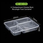 4-Compartment Chinese Style Food Container – Microwave Safe Rectangular PP Lunch Box