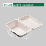 PC600 Clamshell: Sustainable 600ml Sugarcane Packaging for Food Service