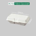 750ml Clamshell: Sustainable Sugarcane Packaging for Food Service