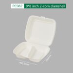 Eco-Conscious 9 by 8 inch 2-com clamshell Sugarcane Clamshell