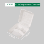 9 Inch 3-Compartment Clamshell Sugarcane Packaging