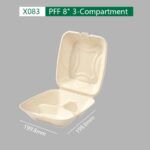 8 Inch 3-Compartment Clamshell (X083):  Sugarcane Packaging for Fast Food