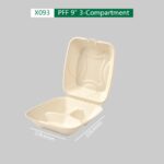 9 Inch 3-Compartment Clamshell：Sugarcane Packaging for Fast Food