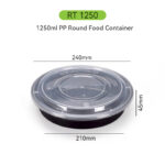 1250ml Disposable Plastic Round Container with Dome Lid for Takeaway