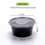 1250ml Round Meal Container – Large PP Food Container with Lid