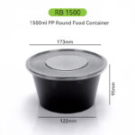1500ml Round Meal Container – Large PP Takeaway Bowl with Lid, Leakproof & Microwave Safe