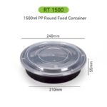 1500ml Big Size PP Round Takeaway Bowl with Clear Dome Lid