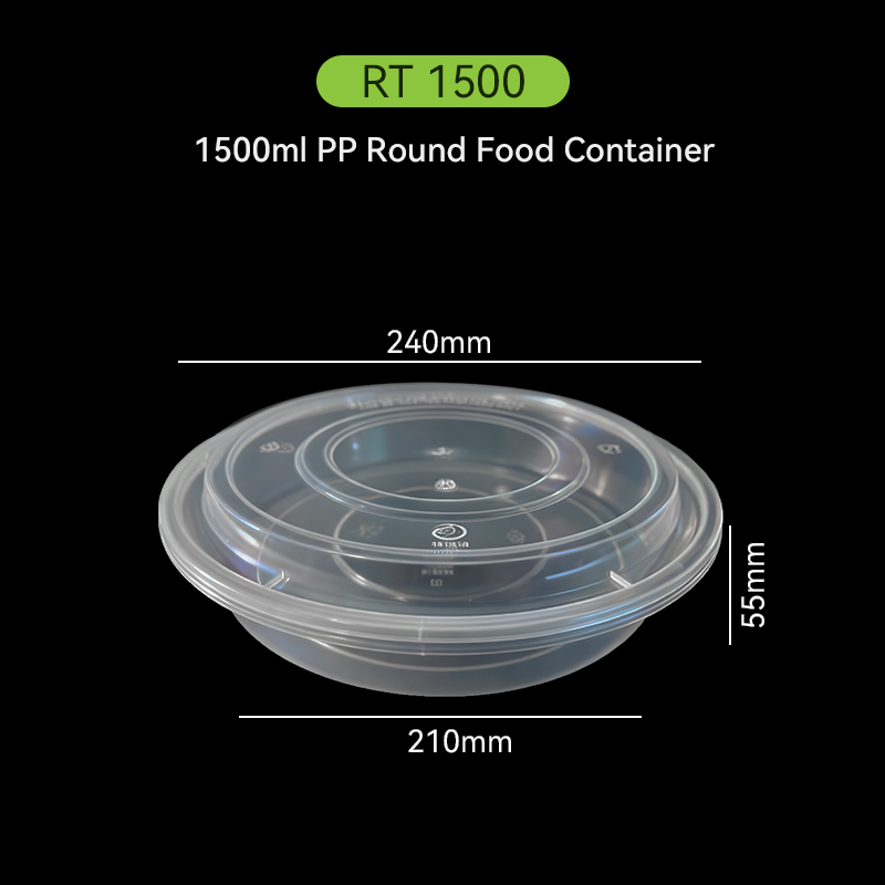 1500ml Big Size PP Round Takeaway Bowl with Clear Dome Lid 2 1500ml Plastic Round Food Container Transparent