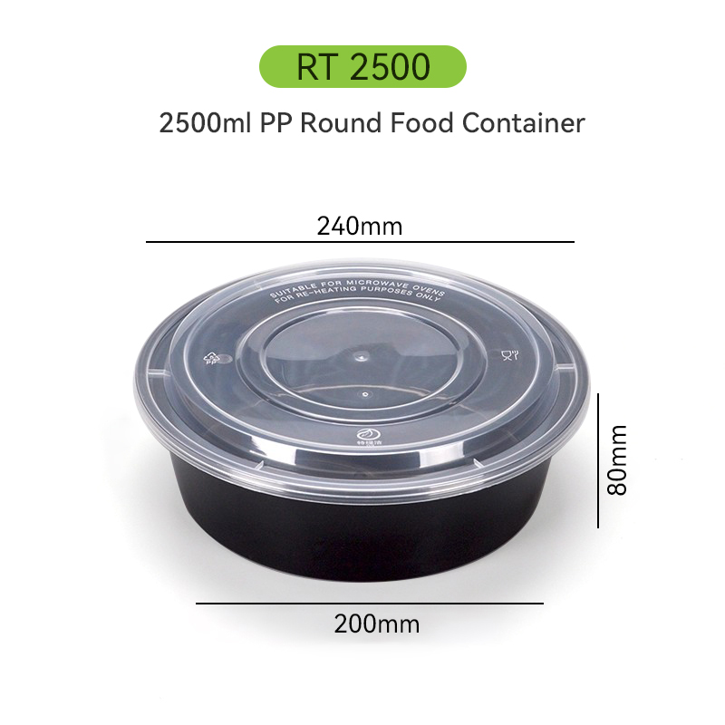 1250ml Disposable Plastic Round Container with Dome Lid for Takeaway 9 2500ml Disposable Round Meal Container