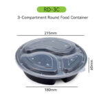 3-Compartment Round Food Container – Microwave Safe & Leakproof PP Takeaway Bowl