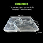 5-Compartment Chinese Style Food Container – Microwave Safe Rectangular PP Lunch Box