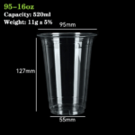 95-16oz PLA Cup: 520ml Transparent, Eco-Friendly Beverage Packaging