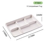 DASHAN FT051 5-Compartment Bagasse Tray (317×216×24mm)