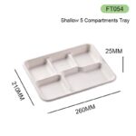 DASHAN FT054 5-Compartment Bagasse Tray (260×210×25mm)