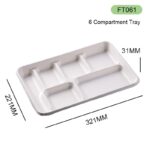 DASHAN FT061 6-Compartment Bagasse Tray (321*221*31mm)