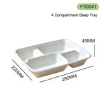 DASHAN FTD041 Bagasse 4-Compartment Takeaway Box(280×220×45mm)