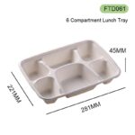 DASHAN FTD061 Bagasse 6-Compartment Takeaway Box(281*221*45mm)