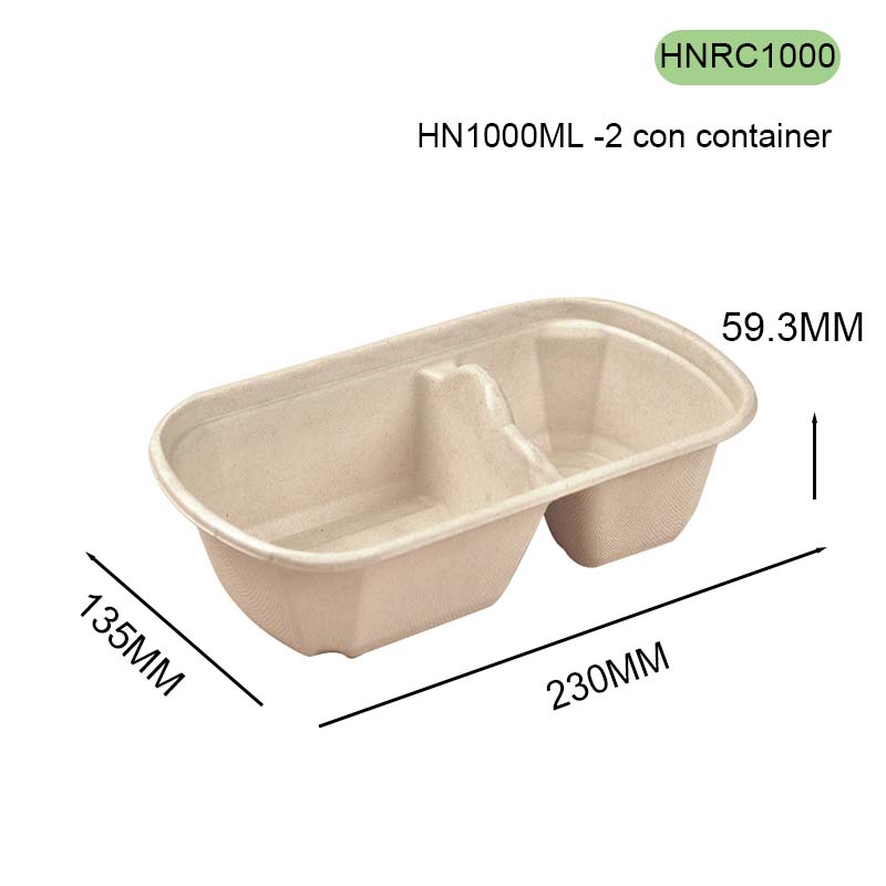 1000ml 2-compartment bagasse lunch box