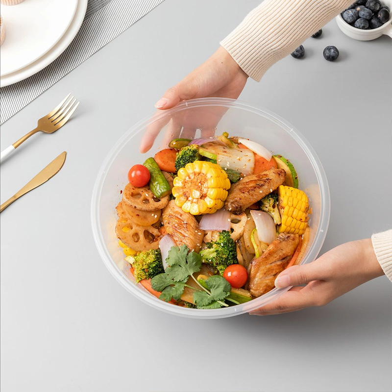 1250ml Disposable Plastic Round Container with Dome Lid for Takeaway 5 Plastic Round Container Food Takeaway Pack