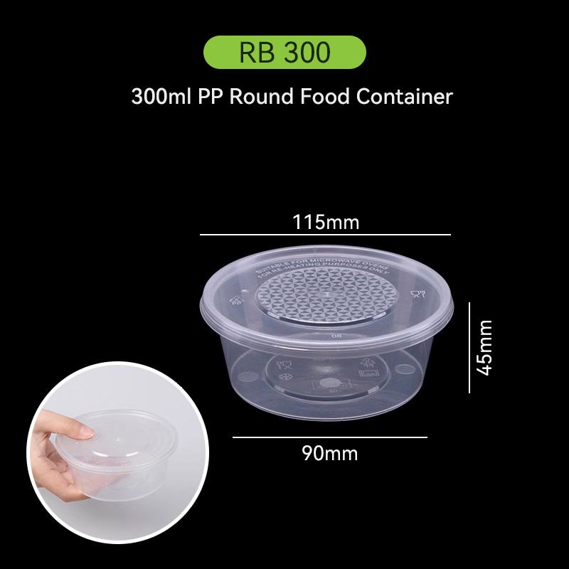 300ml PP Round Meal Prep Bowl – Microwave Safe Food Grade Takeaway Container 2 RB 300ml T