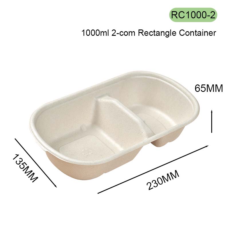 1000ml 2-com Rectangle Container bagasse lunch box