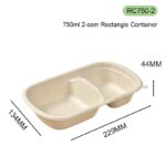 RC750-2 Bagasse Lunch Box — Two-Compartment Eco-Friendly Takeaway Container