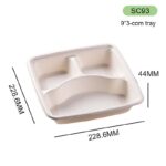 SC93 9 Inch 3-Compartment Bagasse Takeaway Box — Sustainable Takeaway Packaging
