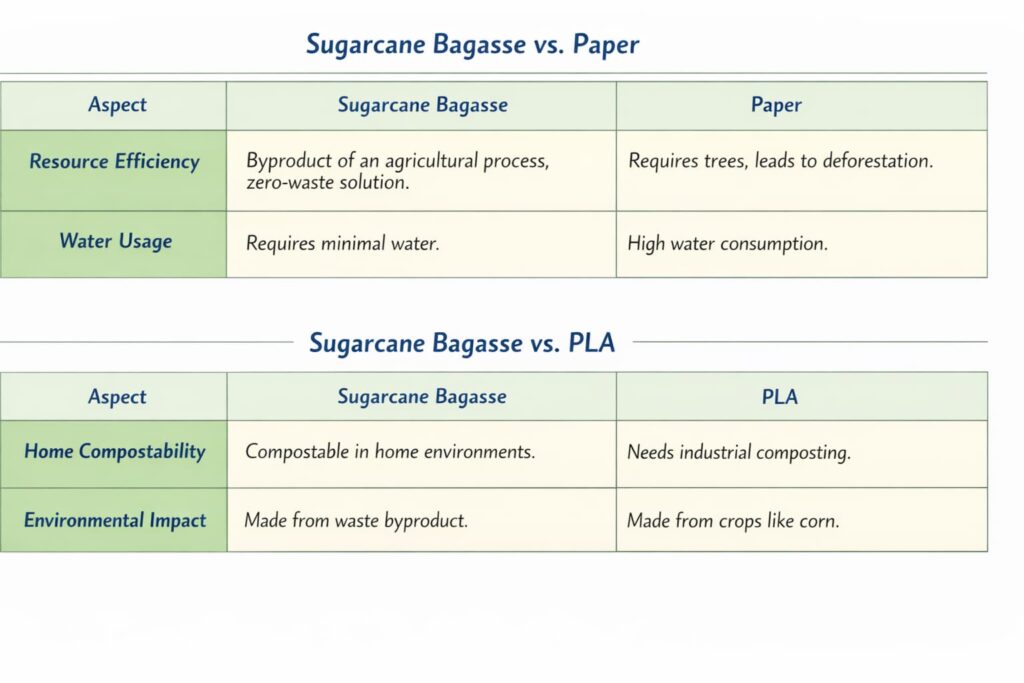 Sugarcane Bagasse vs. Paper and Plastic