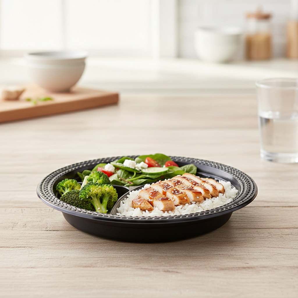 3C PP plate used for lunch or takeaway meals